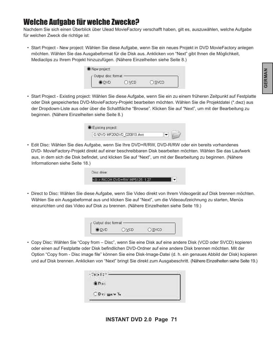 Welche aufgabe für welche zwecke | ADS Technologies INSTANT DVD 2 User Manual | Page 71 / 150