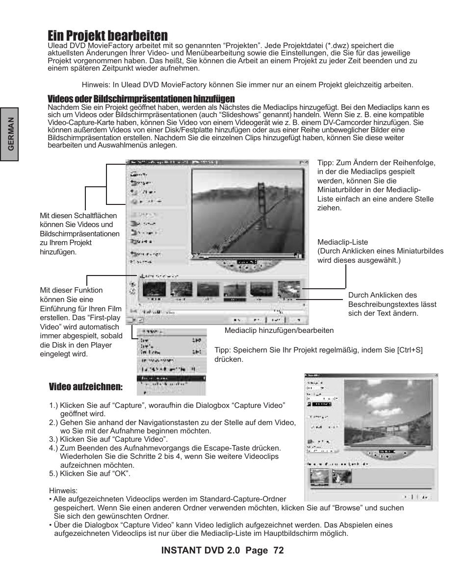 Ein projekt bearbeiten | ADS Technologies INSTANT DVD 2 User Manual | Page 72 / 150