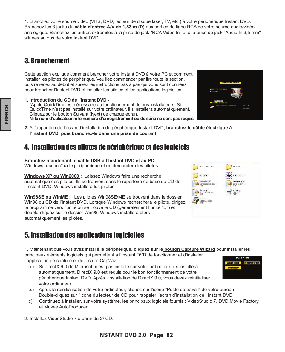 Installation des applications logicielles, Branchement | ADS Technologies INSTANT DVD 2 User Manual | Page 82 / 150
