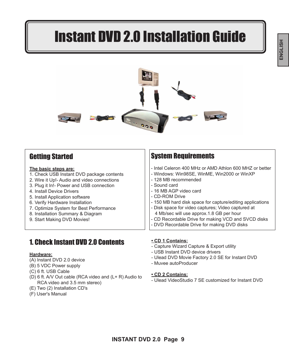 Instant dvd 2.0 installation guide | ADS Technologies INSTANT DVD 2 User Manual | Page 9 / 150