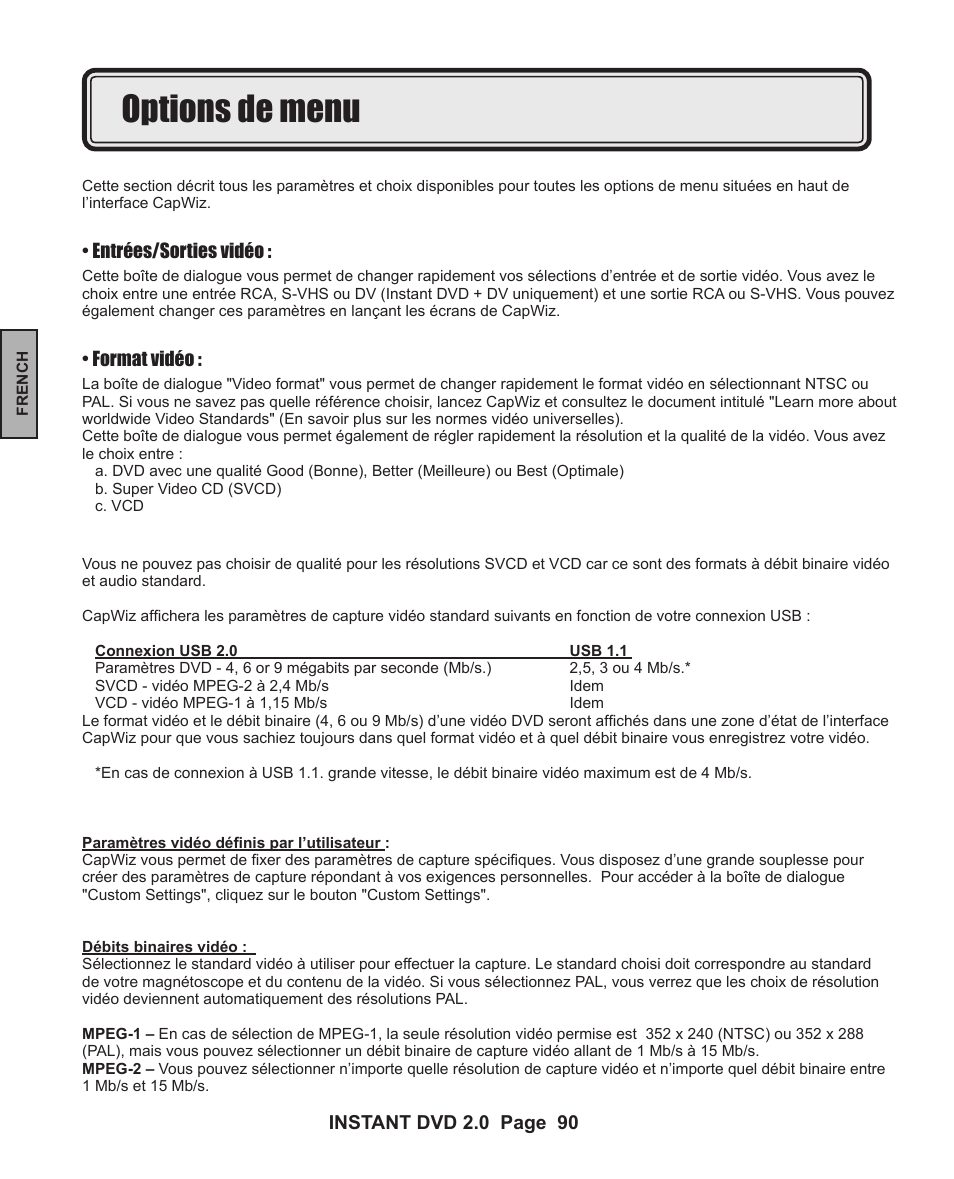 Options de menu | ADS Technologies INSTANT DVD 2 User Manual | Page 90 / 150