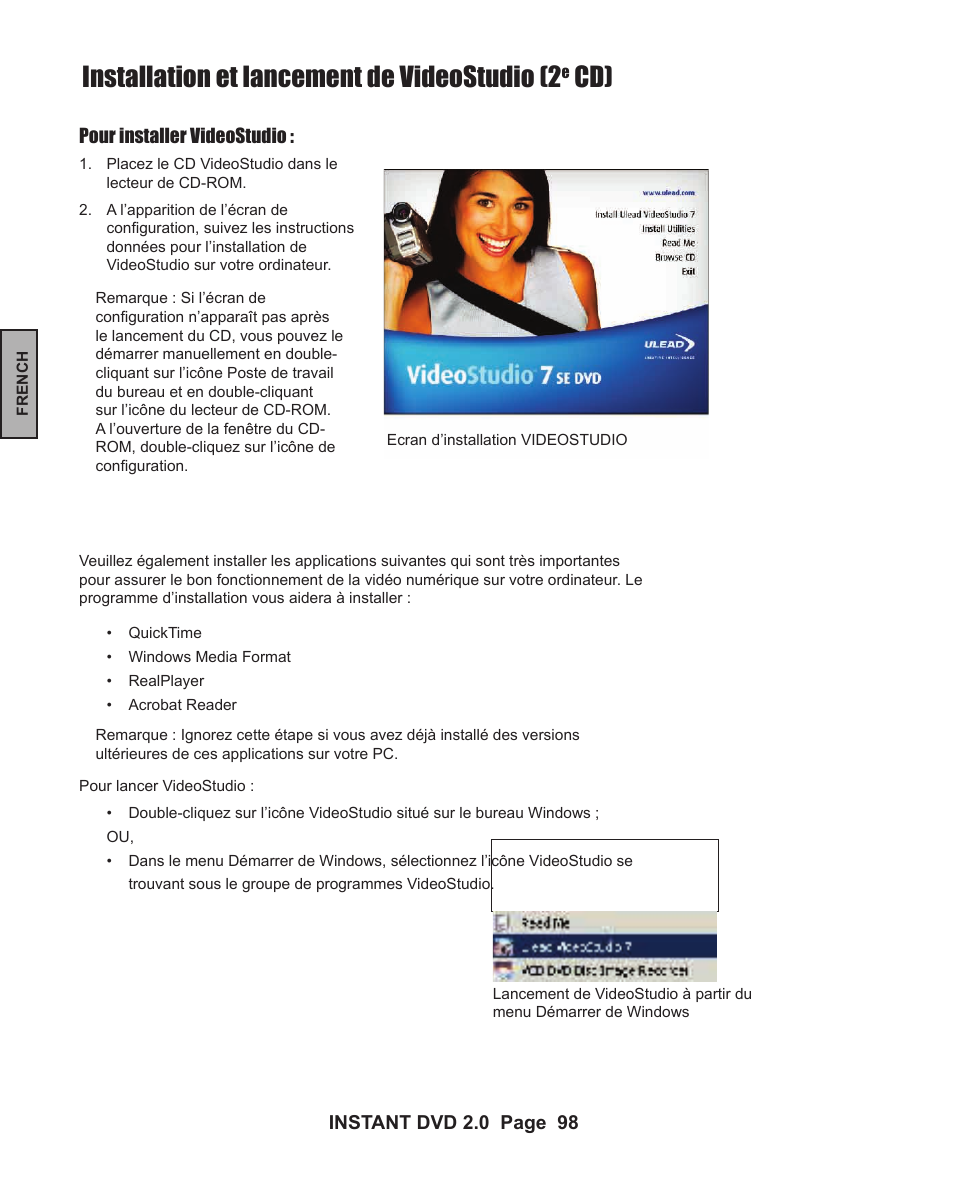 Installation et lancement de videostudio (2 | ADS Technologies INSTANT DVD 2 User Manual | Page 98 / 150