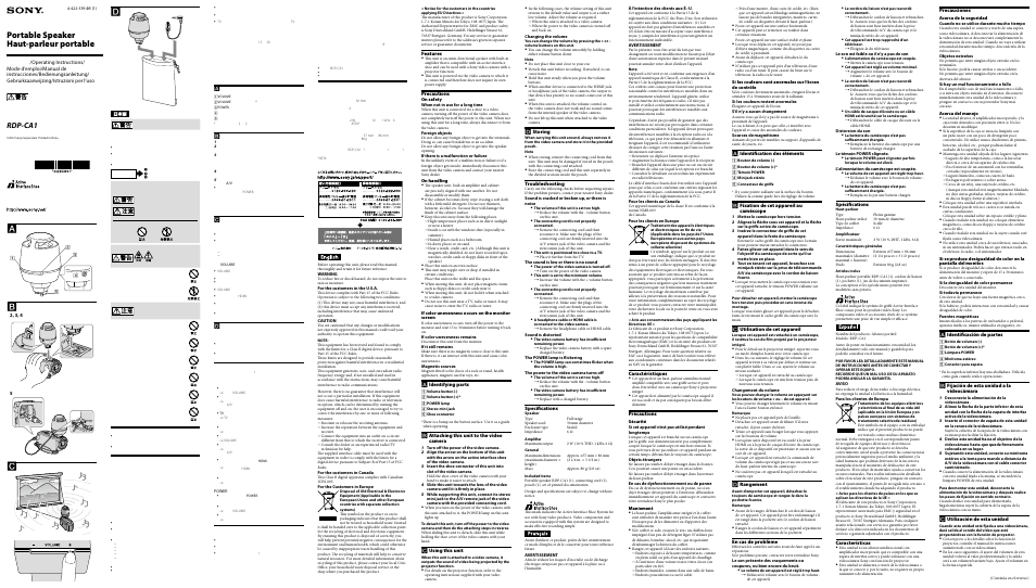 Sony RDP-CA1 User Manual | 2 pages