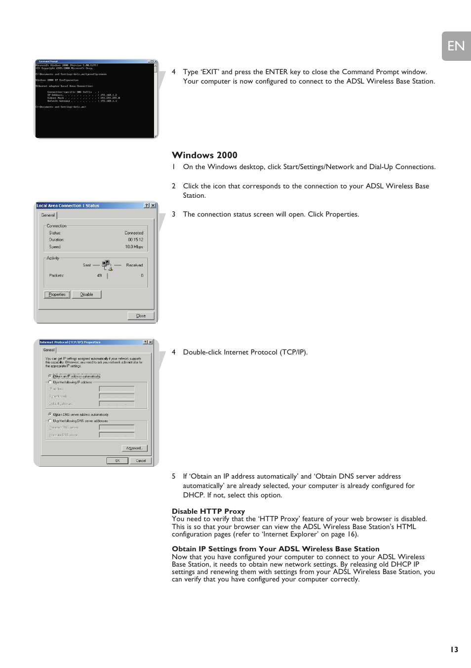 Windows 2000, Disable http proxy | ADS Technologies SNA6500 User Manual | Page 13 / 41