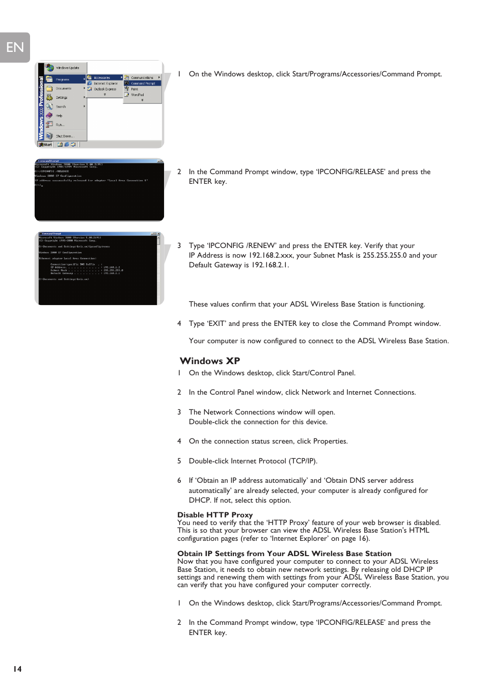 Windows xp, Disable http proxy | ADS Technologies SNA6500 User Manual | Page 14 / 41