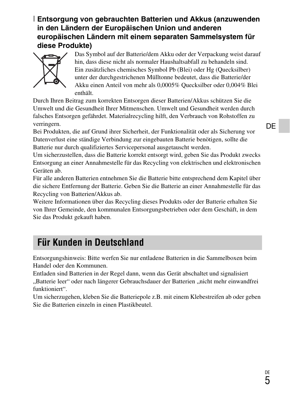 Für kunden in deutschland | Sony DSC-W620 User Manual | Page 119 / 435