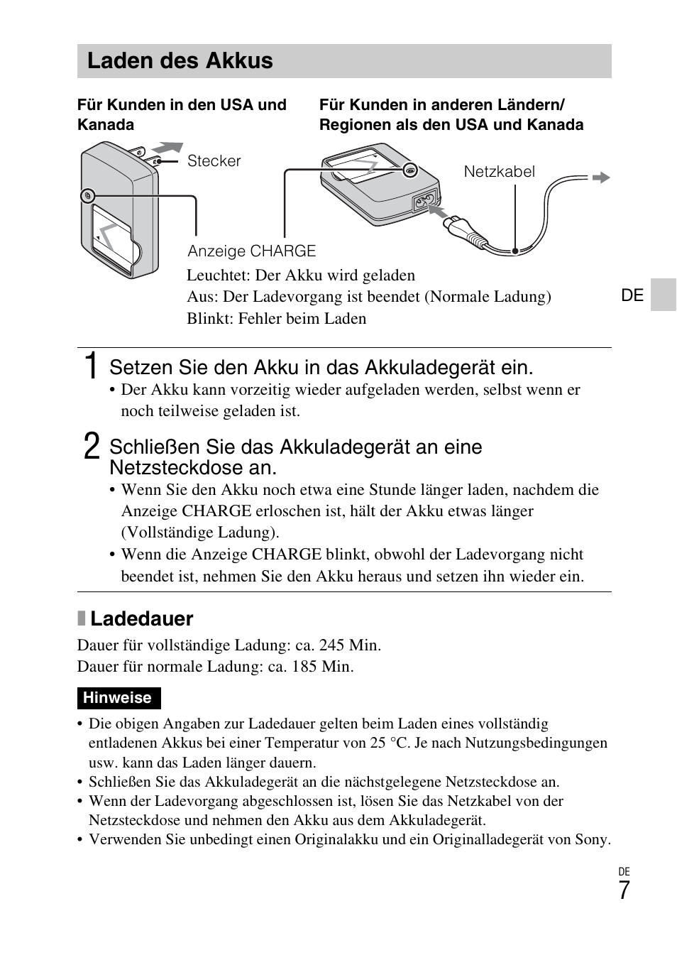 Laden des akkus | Sony DSC-W620 User Manual | Page 121 / 435