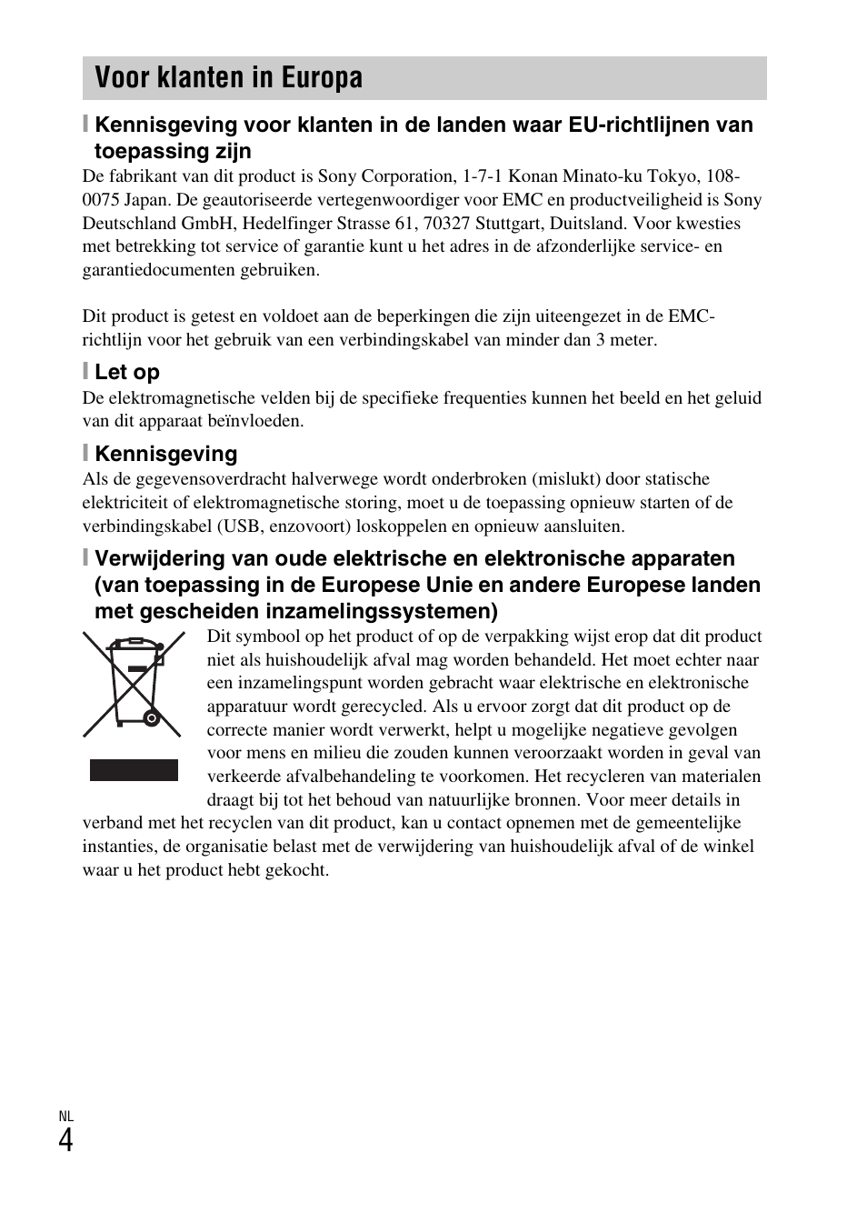 Voor klanten in europa | Sony DSC-W620 User Manual | Page 140 / 435