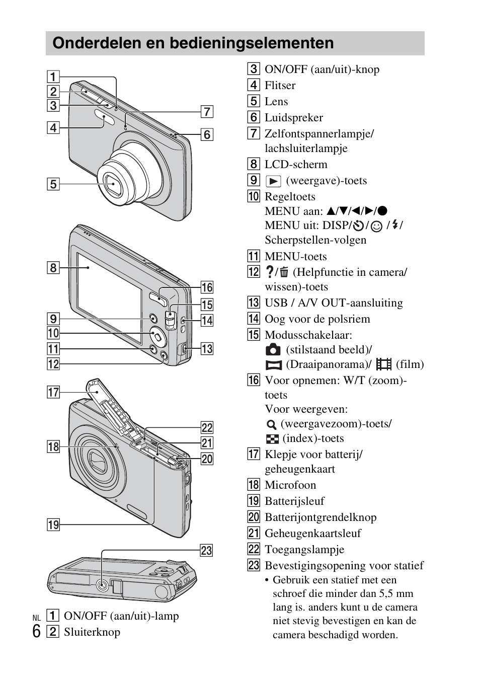 Onderdelen en bedieningselementen | Sony DSC-W620 User Manual | Page 142 / 435