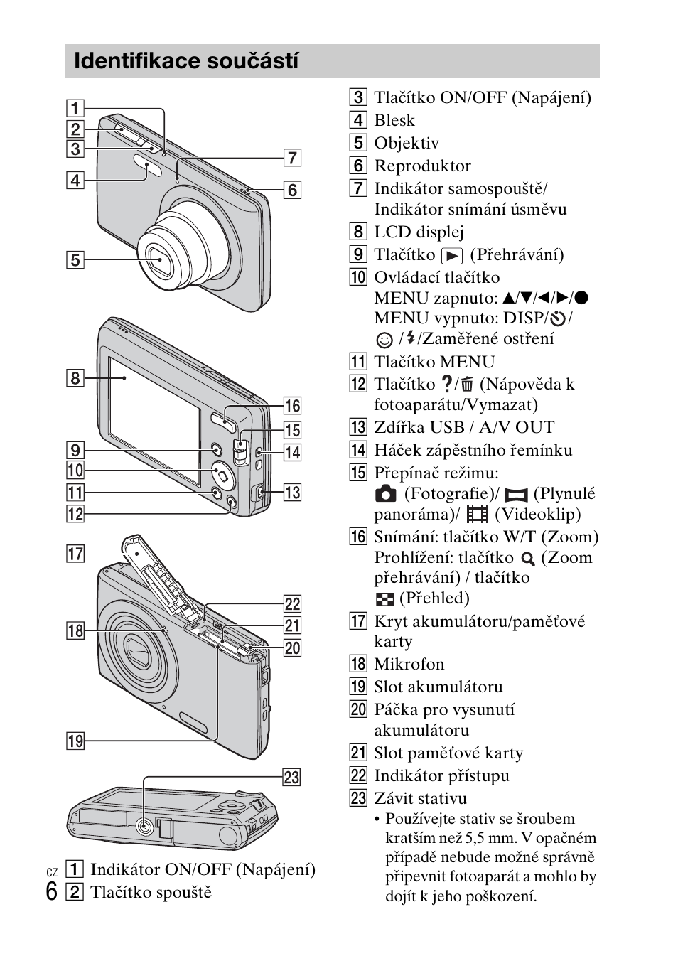 Identifikace součástí | Sony DSC-W620 User Manual | Page 188 / 435
