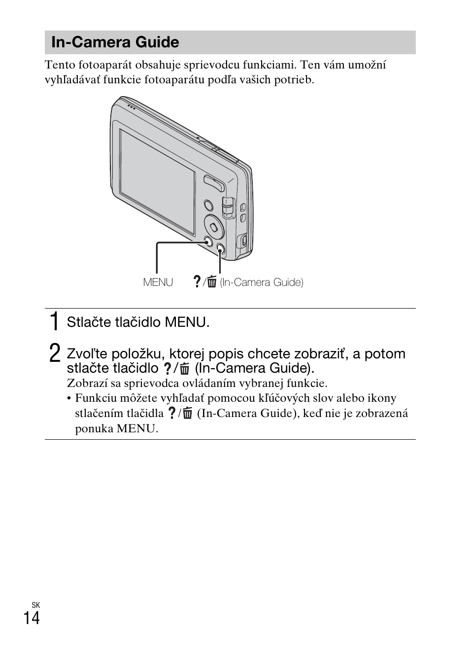 In-camera guide | Sony DSC-W620 User Manual | Page 240 / 435