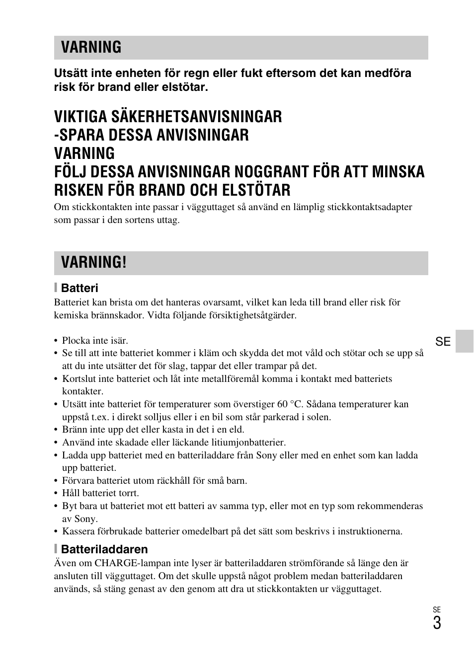 Varning varning | Sony DSC-W620 User Manual | Page 251 / 435