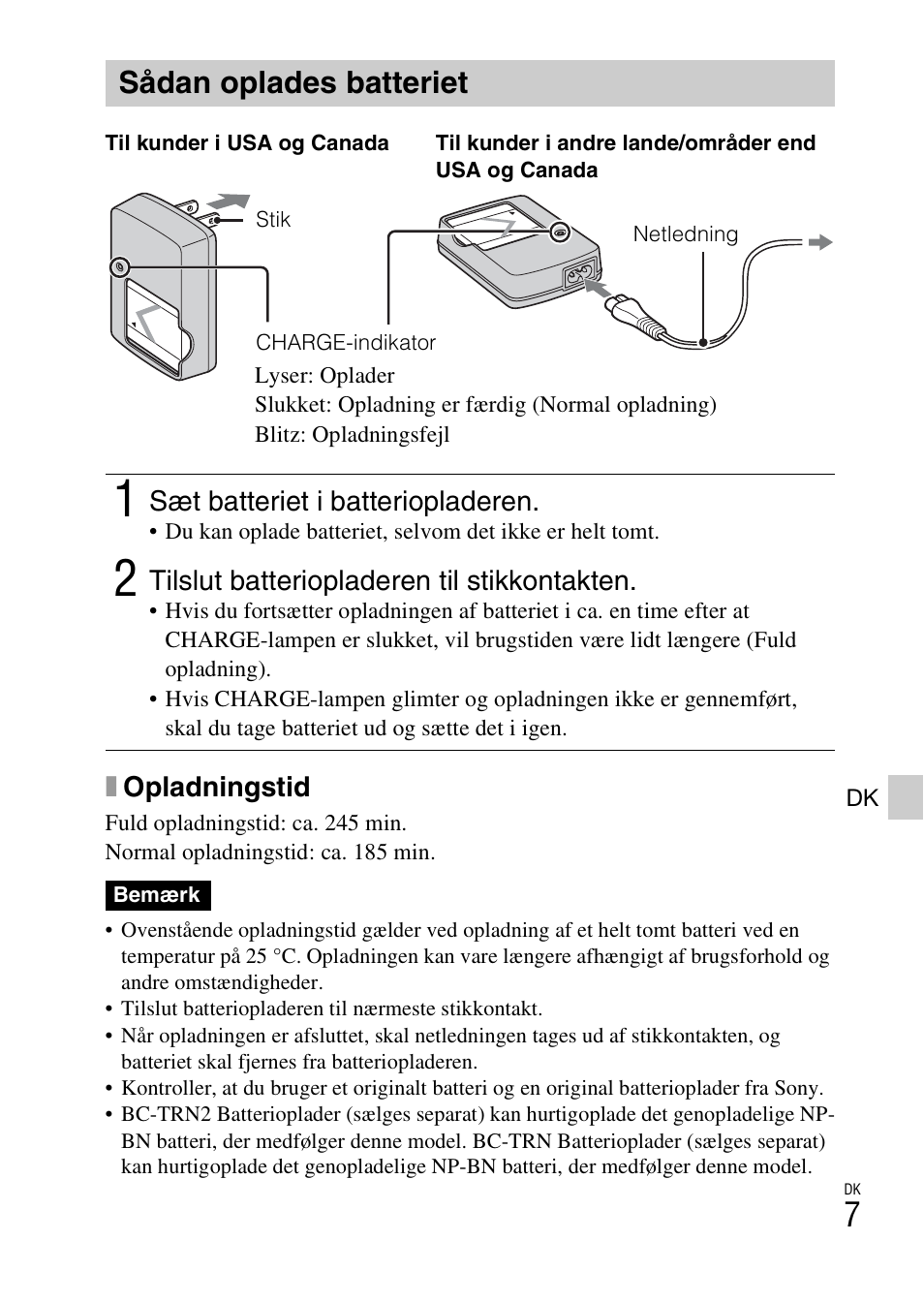 Sådan oplades batteriet | Sony DSC-W620 User Manual | Page 321 / 435