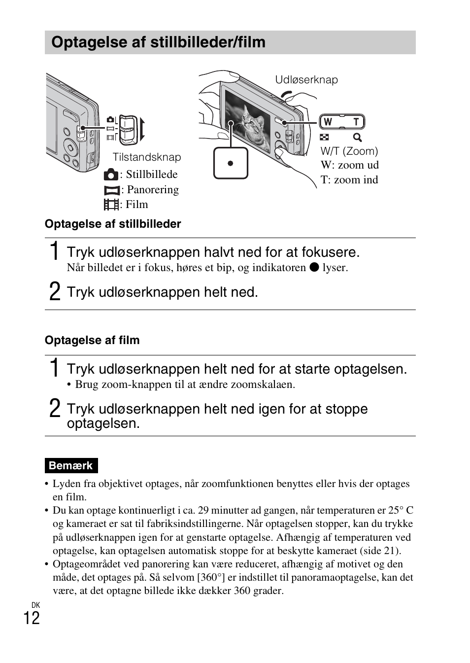 Optagelse af stillbilleder/film | Sony DSC-W620 User Manual | Page 326 / 435