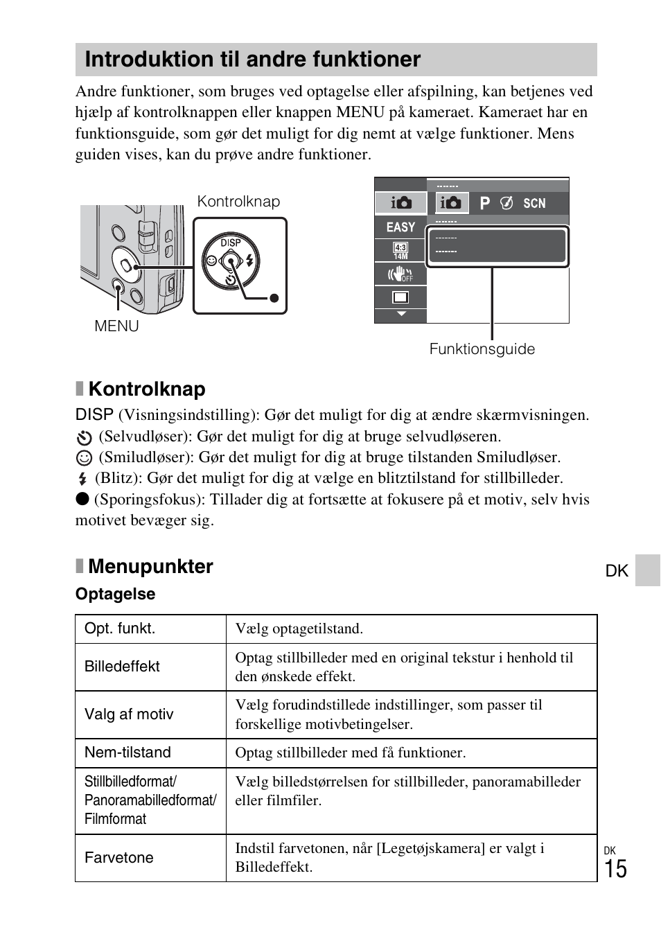 Introduktion til andre funktioner, Xkontrolknap, Xmenupunkter | Sony DSC-W620 User Manual | Page 329 / 435