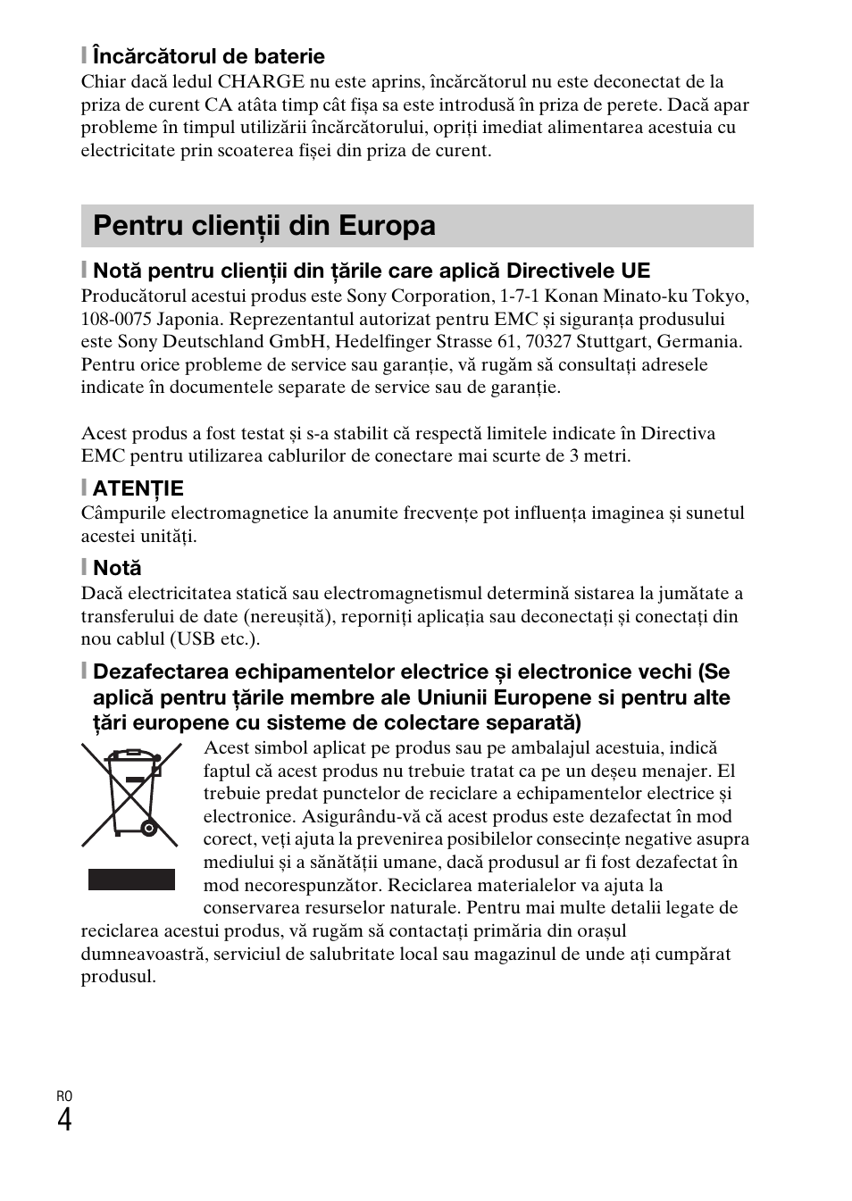 Pentru clienţii din europa | Sony DSC-W620 User Manual | Page 362 / 435