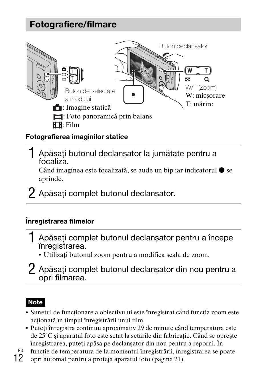 Fotografiere/filmare | Sony DSC-W620 User Manual | Page 370 / 435