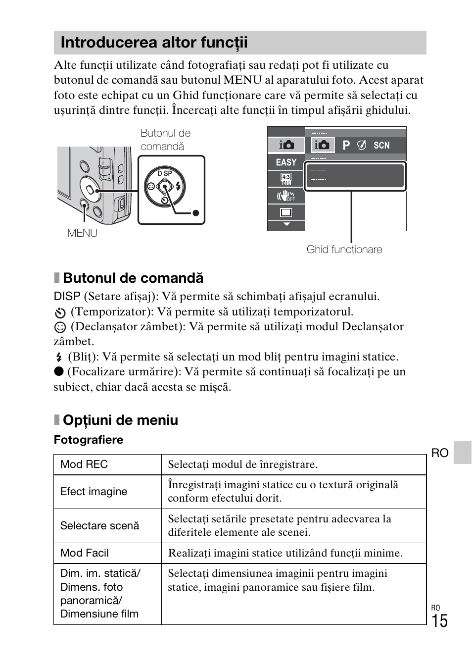 Introducerea altor funcţii, Xbutonul de comandă, Xopţiuni de meniu | Sony DSC-W620 User Manual | Page 373 / 435