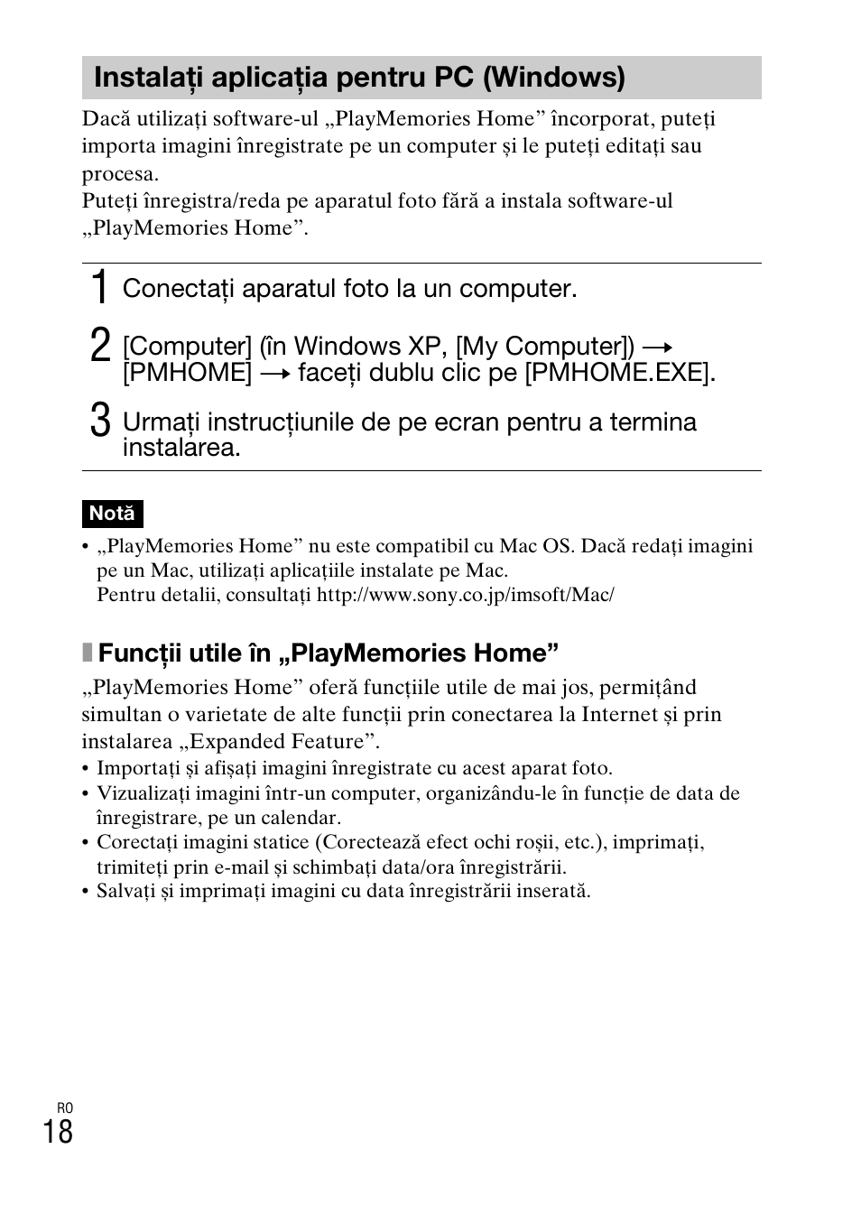 Instalaţi aplicaţia pentru pc (windows) | Sony DSC-W620 User Manual | Page 376 / 435