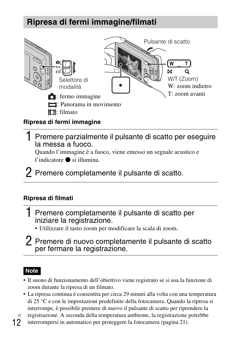 Ripresa di fermi immagine/filmati | Sony DSC-W620 User Manual | Page 60 / 435