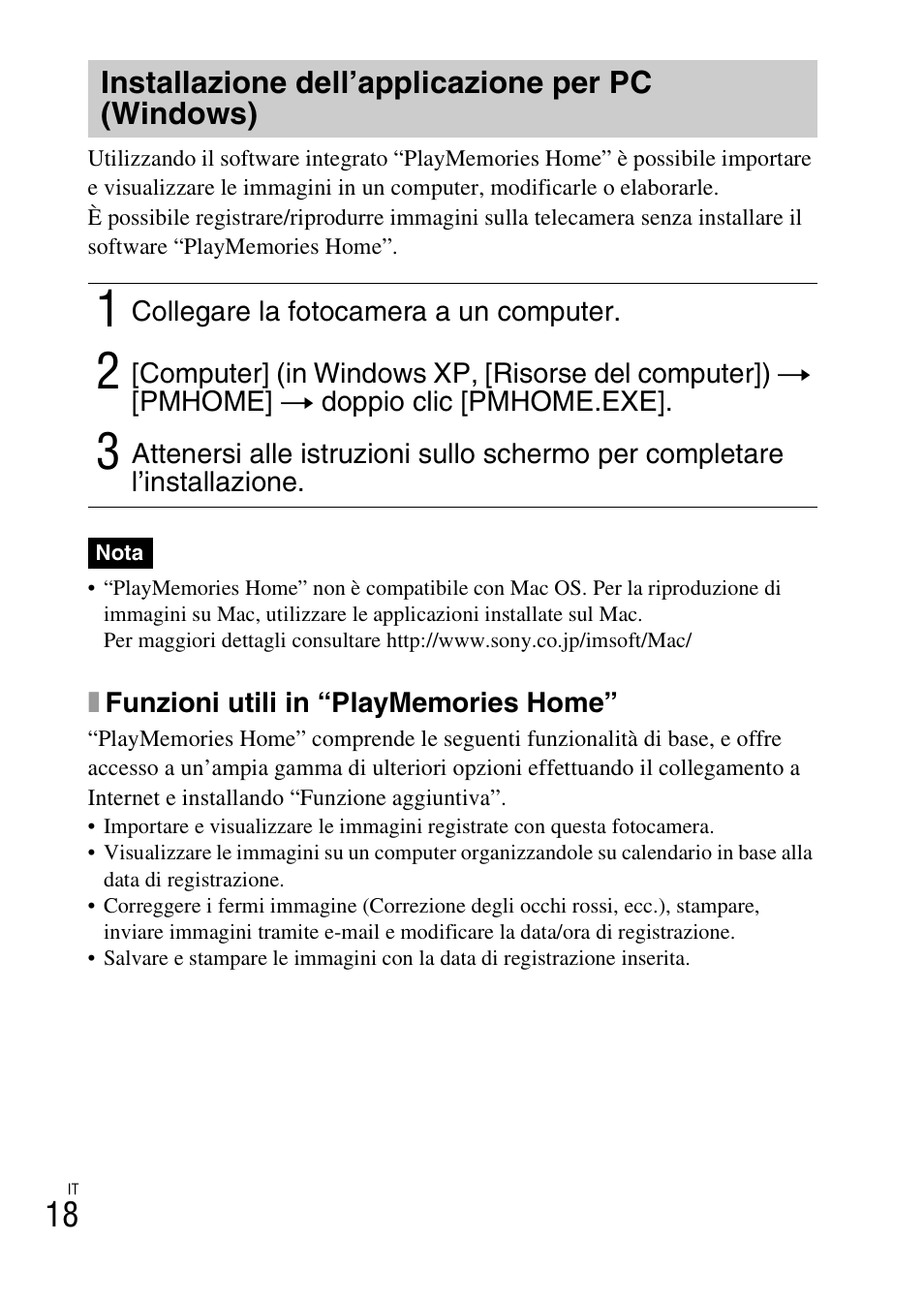 Installazione dell’applicazione per pc (windows) | Sony DSC-W620 User Manual | Page 66 / 435