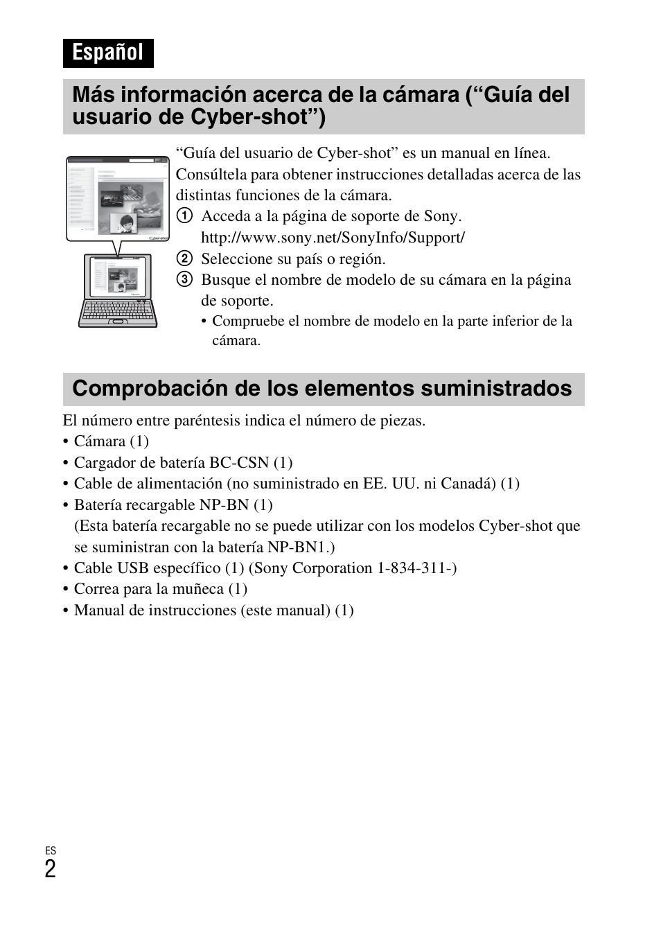 Español, Comprobación de los elementos suministrados | Sony DSC-W620 User Manual | Page 72 / 435
