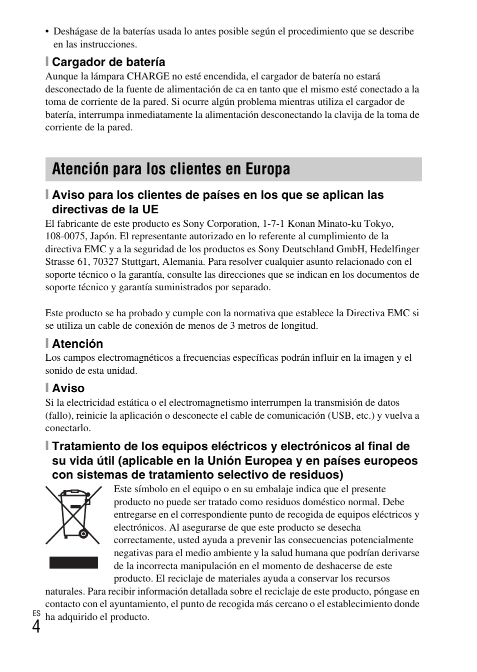 Atención para los clientes en europa | Sony DSC-W620 User Manual | Page 74 / 435