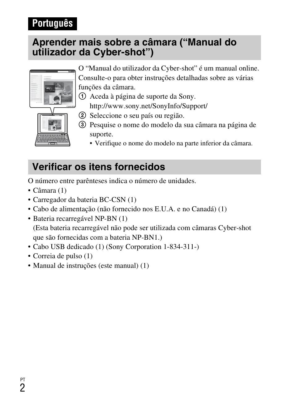 Português, Verificar os itens fornecidos | Sony DSC-W620 User Manual | Page 94 / 435