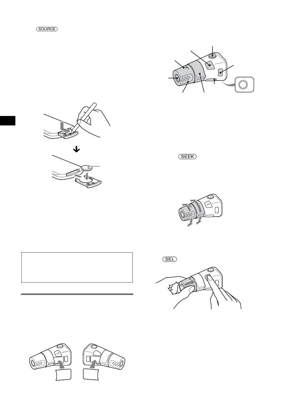 Rotary commander rm-x4s (cdx-s2250v only), Rotary commander rm-x4s, Cdx-s2250v only) | Replacing the lithium battery, Attaching the label, Location of controls, Changing the operative direction | Sony CDX-S2250S User Manual | Page 10 / 92