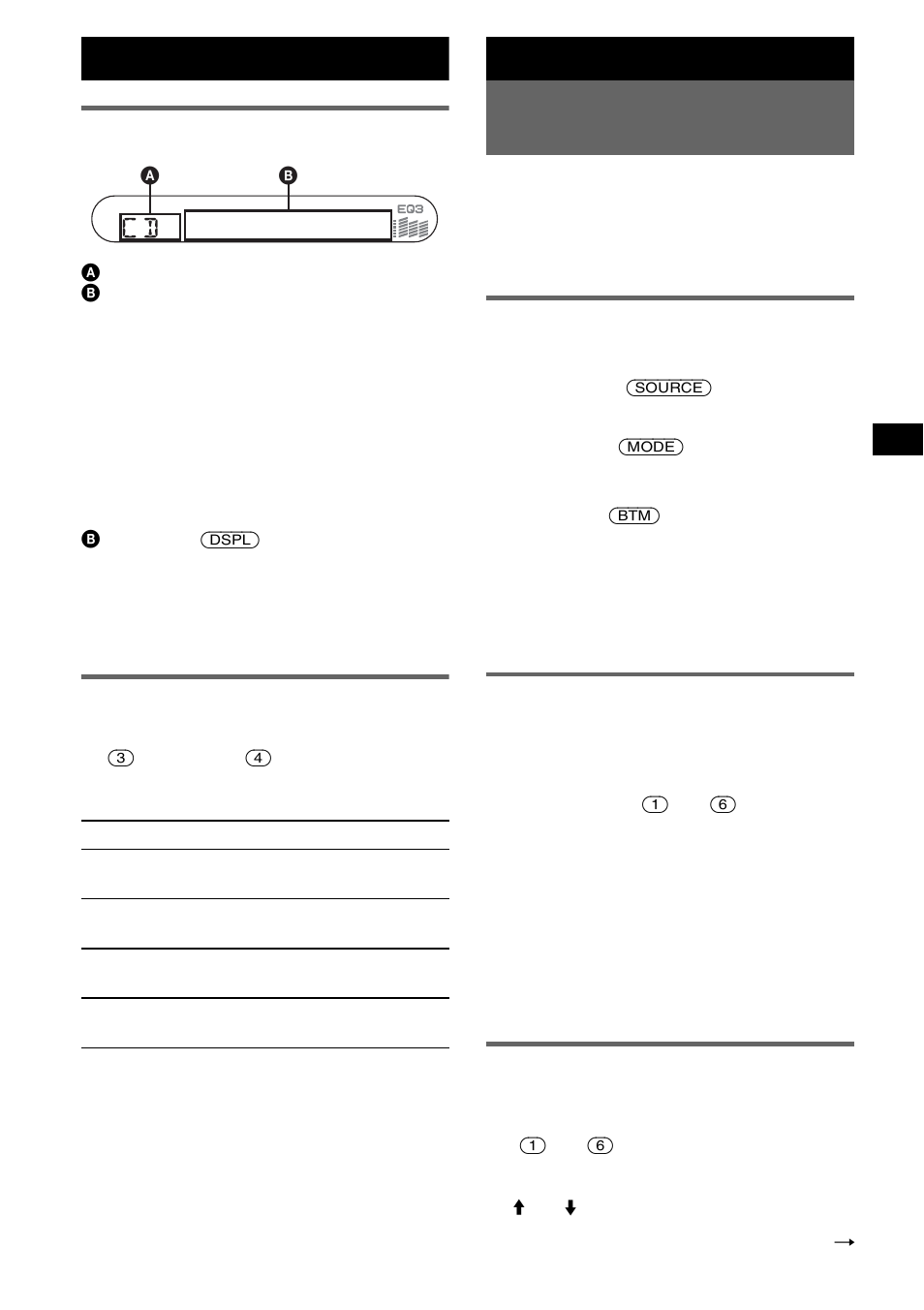 Informationen im display, Repeat und shuffle play, Radio | Speichern und empfangen von sendern, Automatisches speichern von sendern - btm, Manuelles speichern von sendern, Einstellen gespeicherter sender, Informationen im display repeat und shuffle play, Automatisches speichern von sendern, Rep 7 | Sony CDX-S2250S User Manual | Page 23 / 92