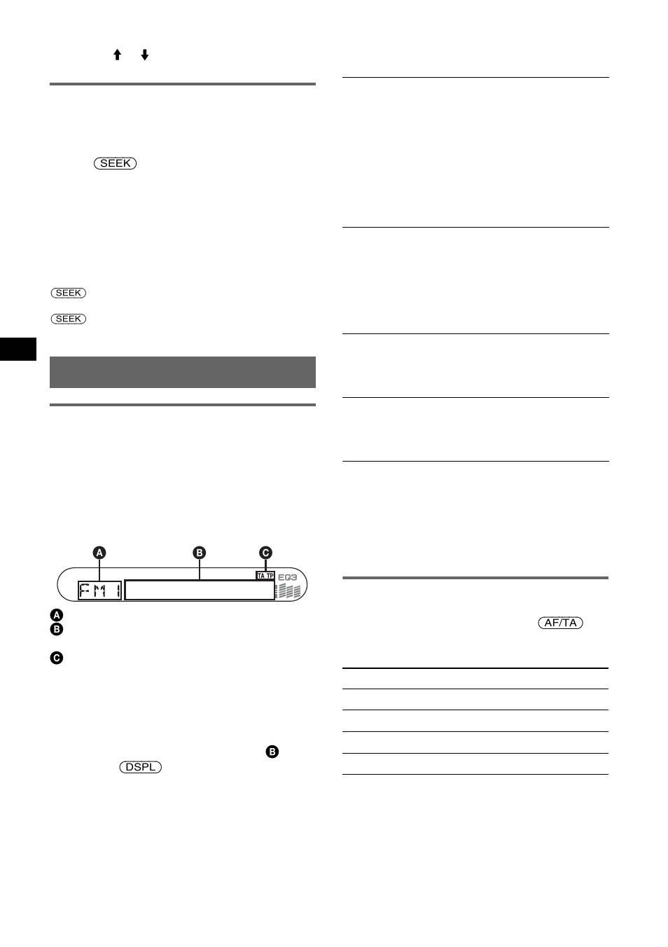 Recherche automatique des fréquences, Fonction rds, Aperçu | Réglages af et ta/tp, Aperçu réglages af et ta/tp, Recherche automatique des fréquences 1, Réglages af et ta/tp 1 | Sony CDX-S2250S User Manual | Page 42 / 92