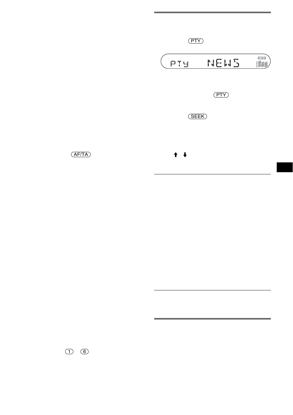 Selezione del tipo di programma (pty), Impostazione dell’ora (ct), Selezione del tipo di programma | Pty) impostazione dell’ora (ct), Selezione del tipo di programma (pty) 1, Impostazione dell’ora (ct) 1 | Sony CDX-S2250S User Manual | Page 61 / 92