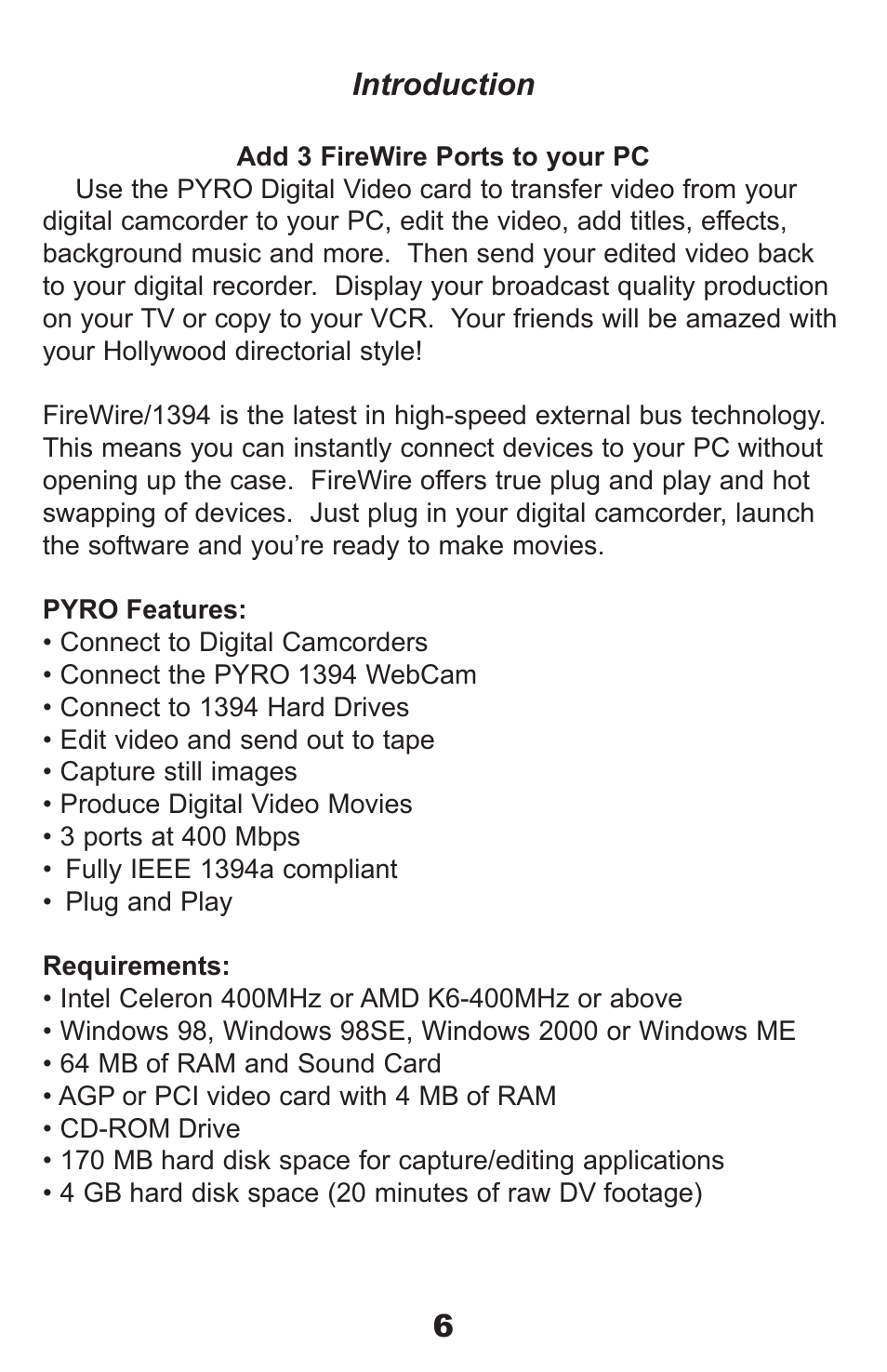 6introduction | ADS Technologies PYRO Digital Video None User Manual | Page 6 / 33