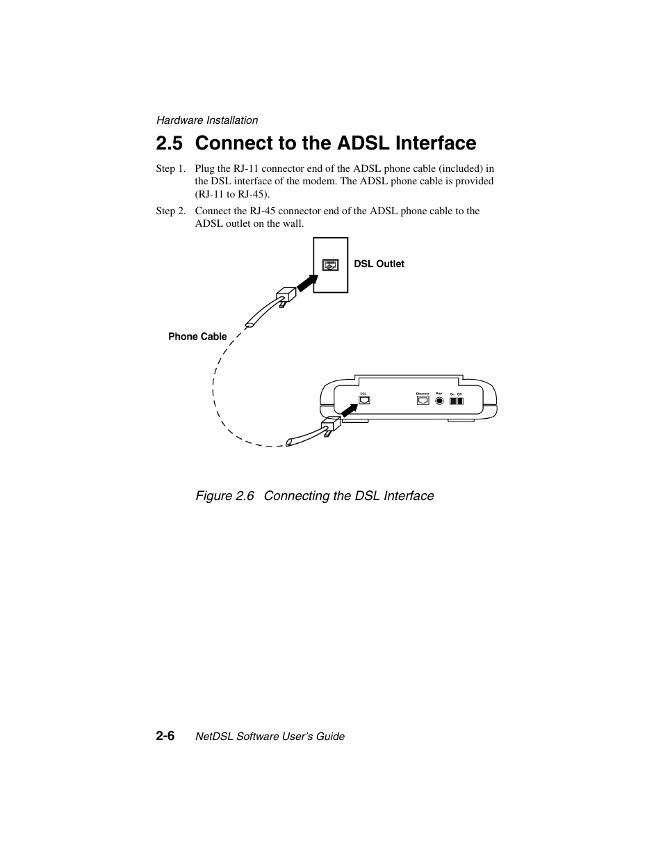 Heading2 - 2.5 connect to the adsl interface, Figure - figure 2.6 connecting the dsl interface, Connect to the adsl interface -6 | 5 connect to the adsl interface | ADS Technologies NetDSL 800 ADSL Modem version 5.2b1 User Manual | Page 12 / 63