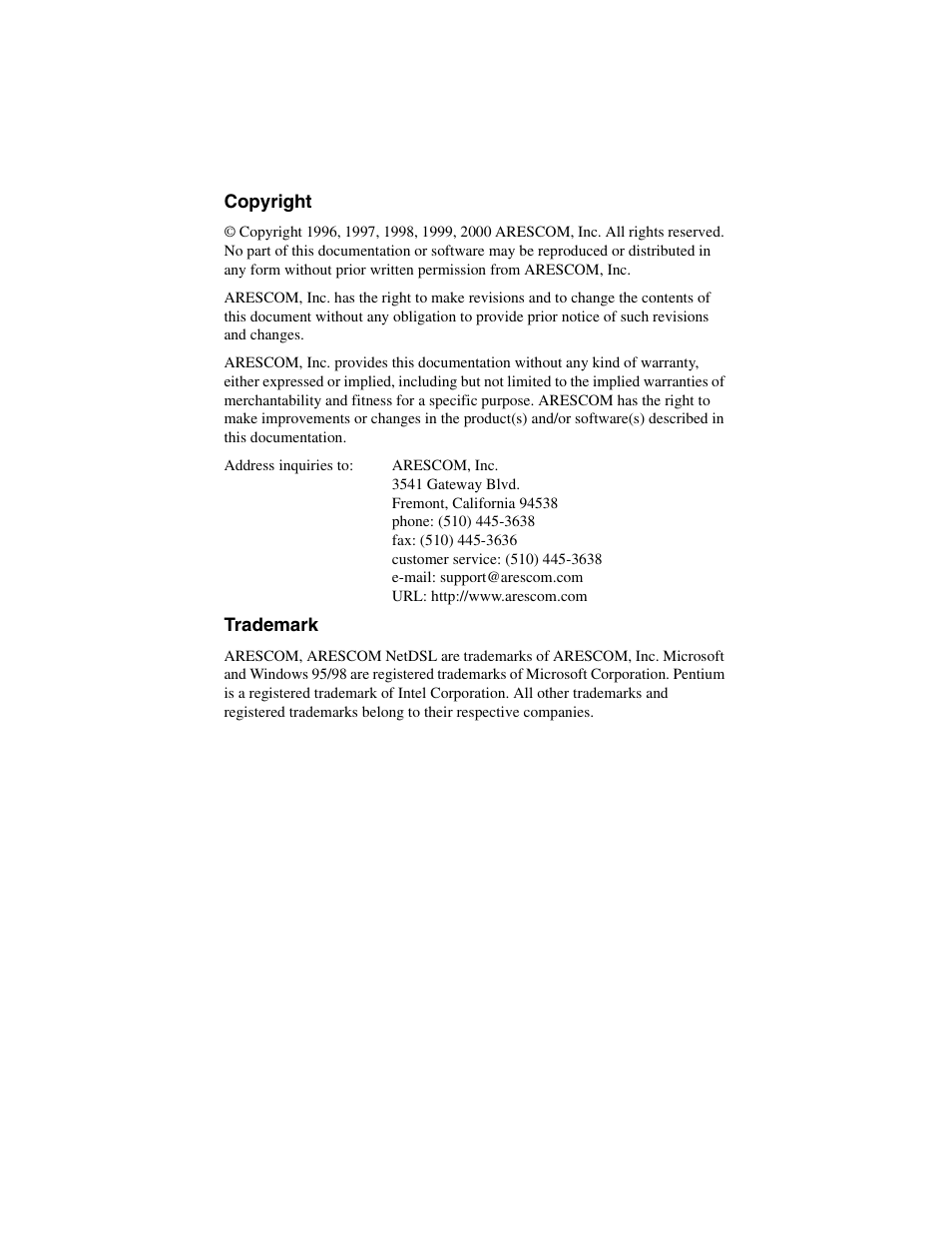 ADS Technologies NetDSL 800 ADSL Modem version 5.2b1 User Manual | Page 2 / 63