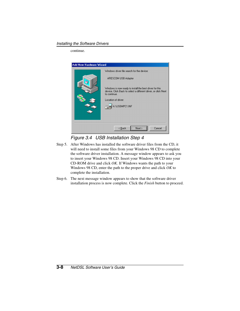 Figure - figure 3.4 usb installation step 4 | ADS Technologies NetDSL 800 ADSL Modem version 5.2b1 User Manual | Page 22 / 63