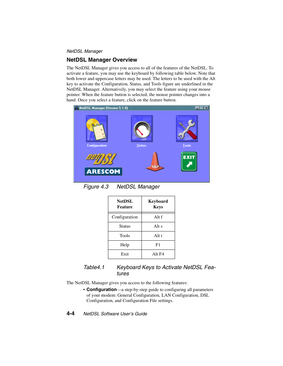 Figure - figure 4.3 netdsl manager | ADS Technologies NetDSL 800 ADSL Modem version 5.2b1 User Manual | Page 28 / 63