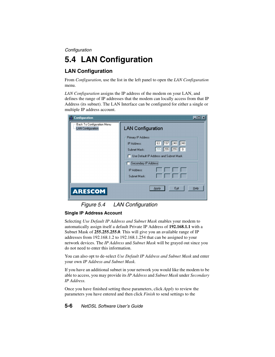 Heading2 - 5.4 lan configuration, Figure - figure 5.4 lan configuration, Lan configuration -6 | 4 lan configuration | ADS Technologies NetDSL 800 ADSL Modem version 5.2b1 User Manual | Page 36 / 63