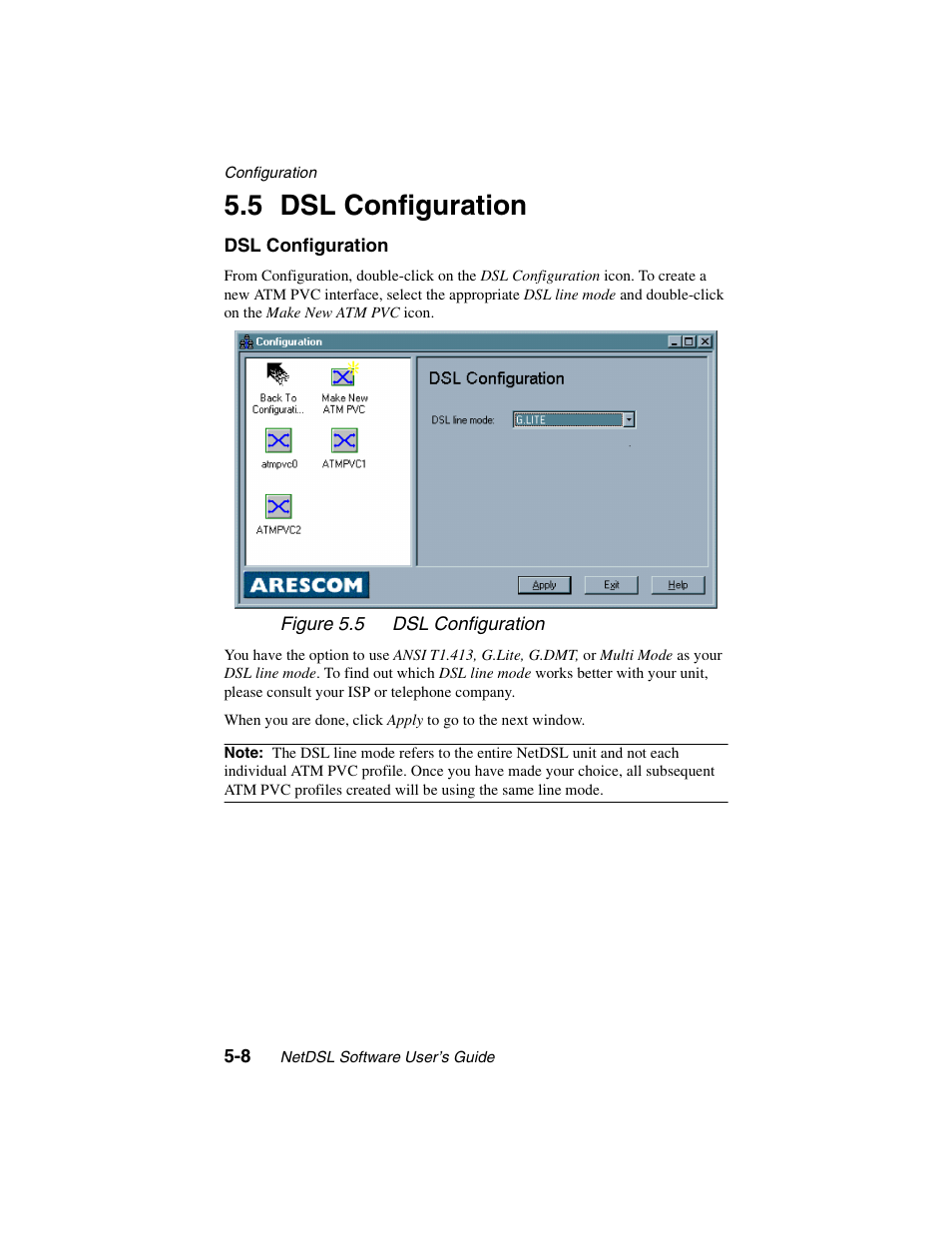 Heading2 - 5.5 dsl configuration, Figure - figure 5.5 dsl configuration, Dsl configuration -8 | 5 dsl configuration | ADS Technologies NetDSL 800 ADSL Modem version 5.2b1 User Manual | Page 38 / 63