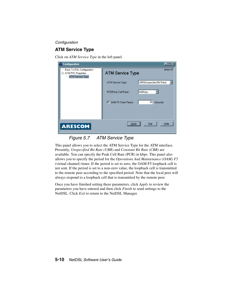 Figure - figure 5.7 atm service type | ADS Technologies NetDSL 800 ADSL Modem version 5.2b1 User Manual | Page 40 / 63