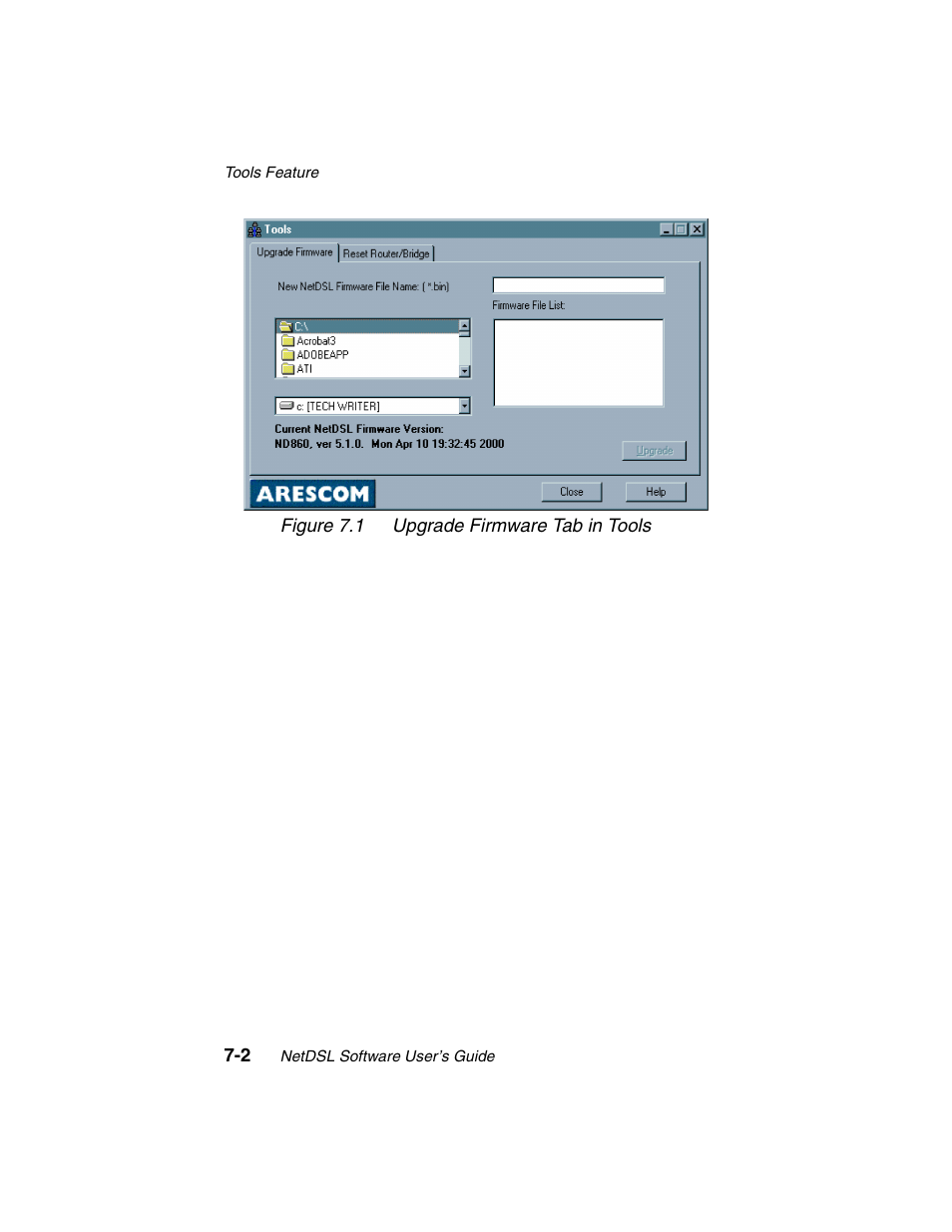 1figure - figure 7.1 upgrade firmware tab in tools | ADS Technologies NetDSL 800 ADSL Modem version 5.2b1 User Manual | Page 50 / 63