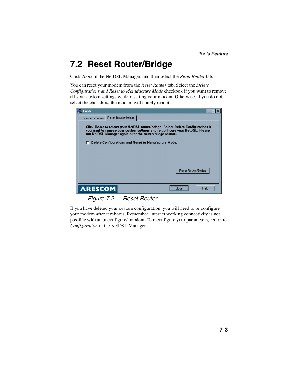 Heading2 - 7.2 reset router/bridge, Figure - figure 7.2 reset router, Reset router/bridge -3 | 2 reset router/bridge | ADS Technologies NetDSL 800 ADSL Modem version 5.2b1 User Manual | Page 51 / 63