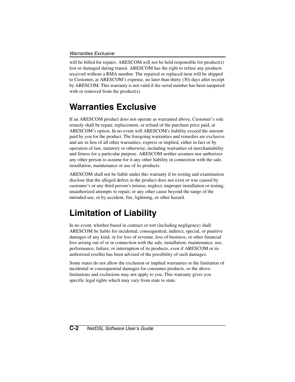 Heading2 - warranties exclusive, Heading2 - limitation of liability, Warranties exclusive | Limitation of liability | ADS Technologies NetDSL 800 ADSL Modem version 5.2b1 User Manual | Page 60 / 63