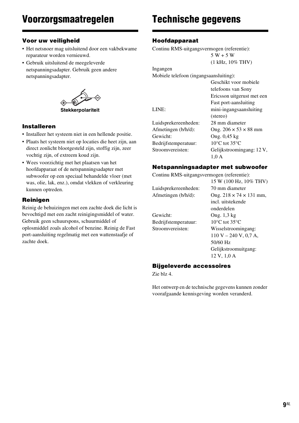 Voorzorgsmaatregelen, Technische gegevens | Sony CPF-MP001 User Manual | Page 41 / 100