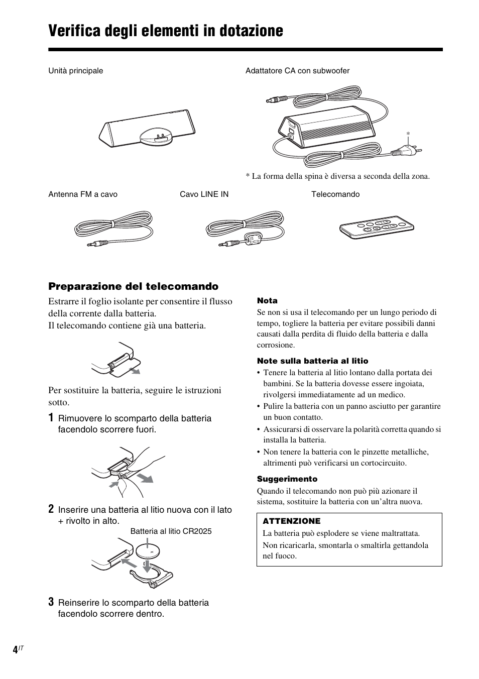 Verifica degli elementi in dotazione | Sony CPF-MP001 User Manual | Page 44 / 100