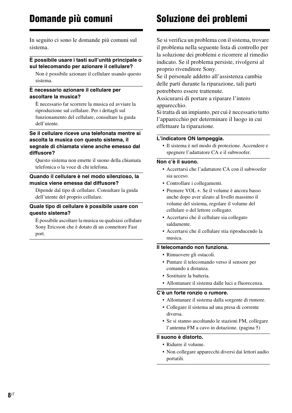 Domande più comuni, Soluzione dei problemi | Sony CPF-MP001 User Manual | Page 48 / 100