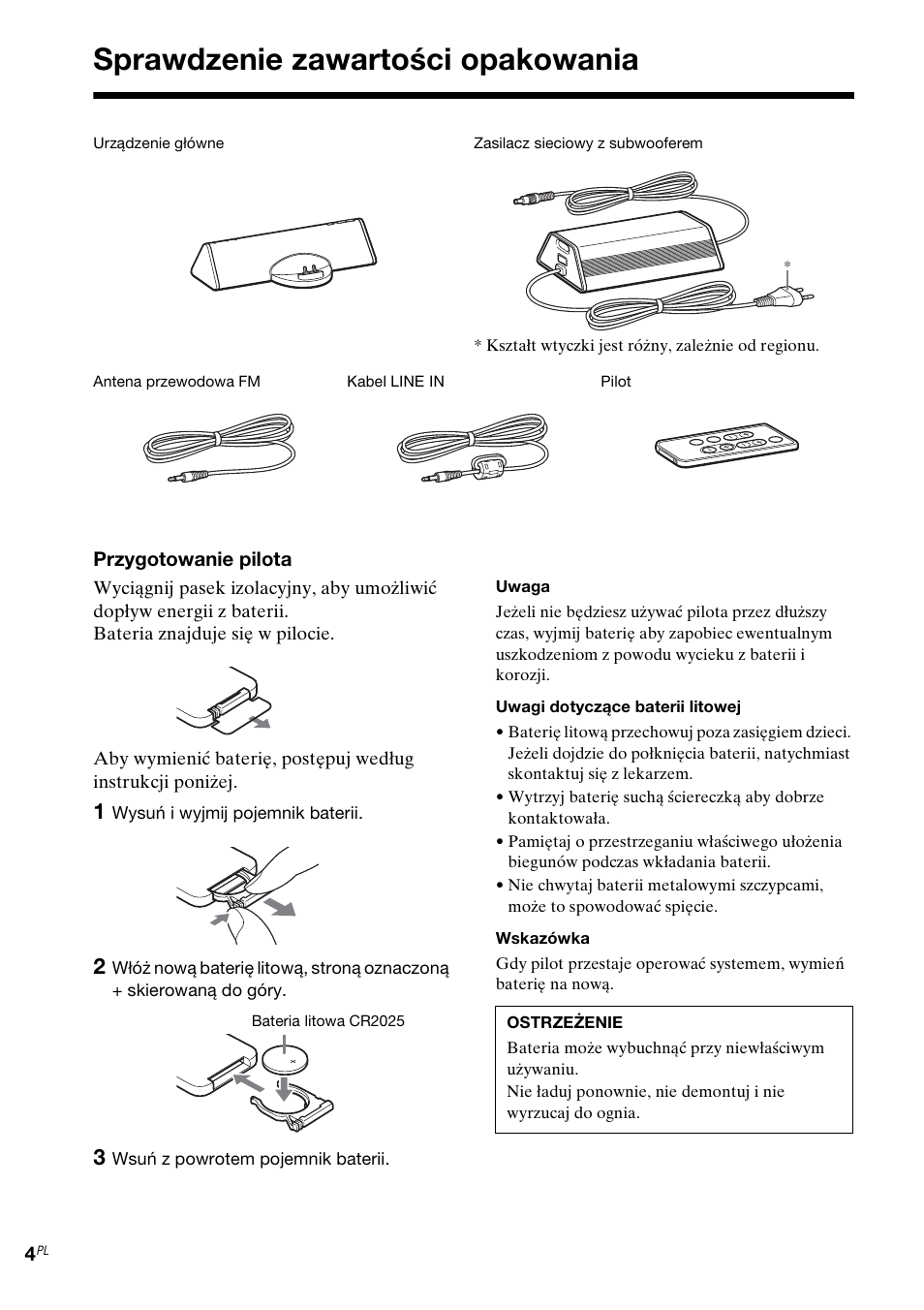 Sprawdzenie zawartości opakowania | Sony CPF-MP001 User Manual | Page 60 / 100