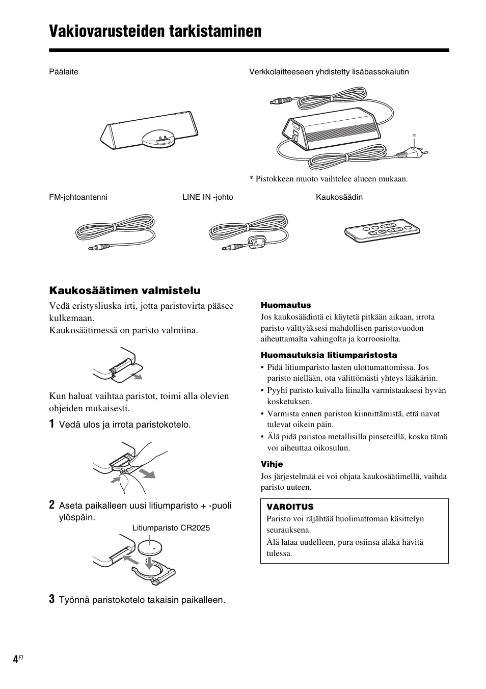 Vakiovarusteiden tarkistaminen | Sony CPF-MP001 User Manual | Page 76 / 100