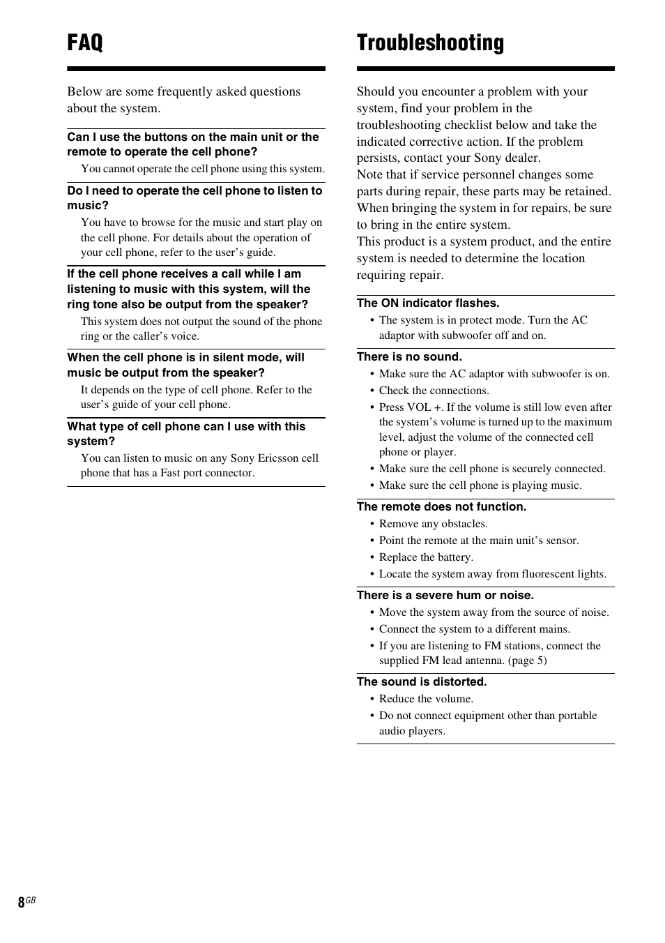 Troubleshooting | Sony CPF-MP001 User Manual | Page 8 / 100