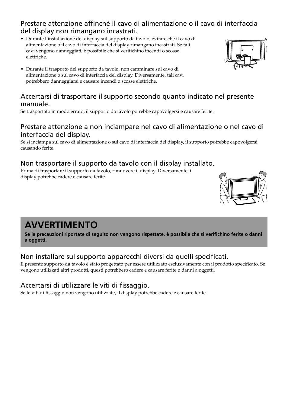 Avvertimento | Sony SU-P50T2 User Manual | Page 104 / 132
